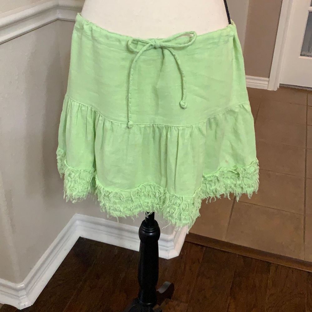 Vintage 90’s Derek Heart lime green with rough hemline mini skirt Size 3